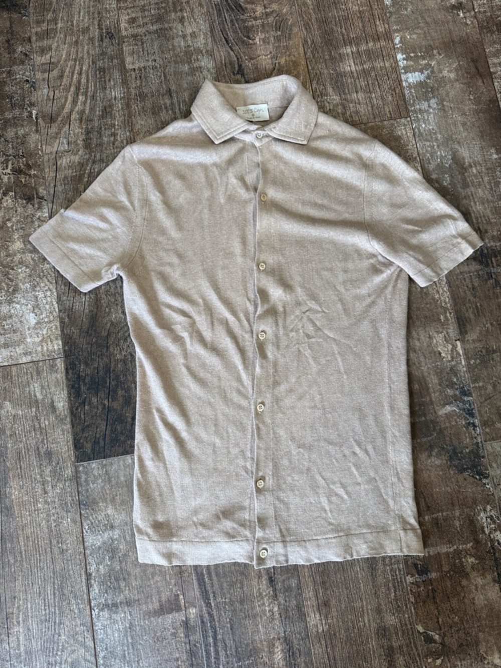 100% Capri Luxury Linen Light Beige Short-Sleeve Button-Down Polo
